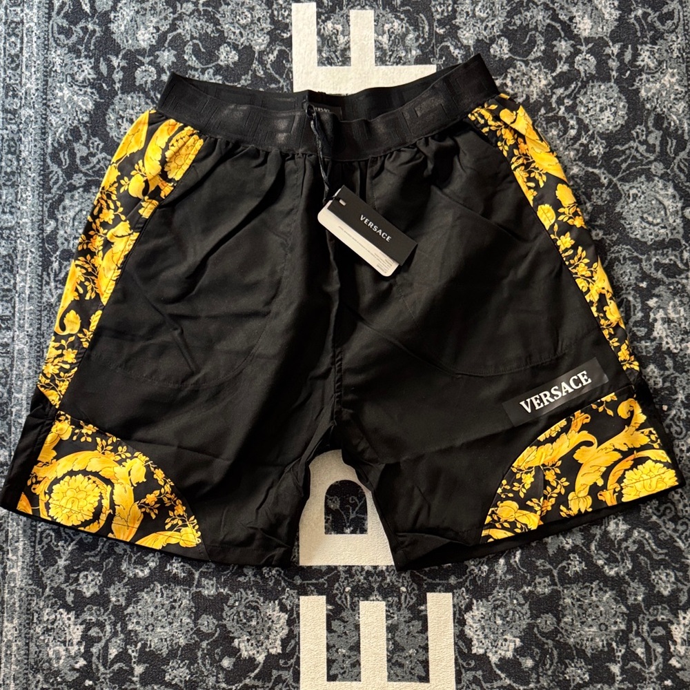 Versace Black & Yellow Baroque Panel Shorts